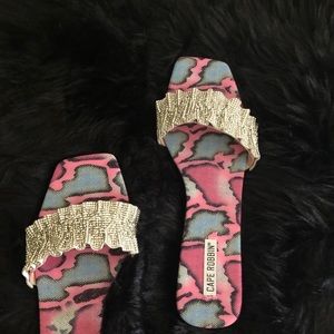 A  scrunchy  rhinestone sandal (Cape Robbins).